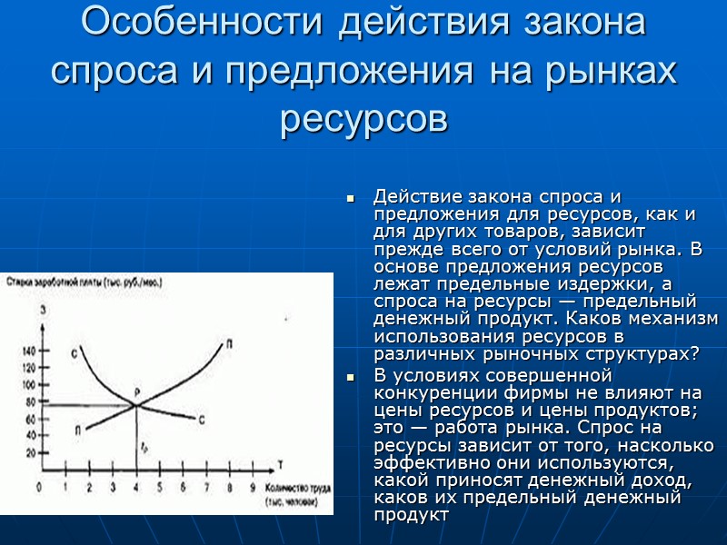 Особенности действия закона спроса и предложения на рынках ресурсов  Действие закона спроса и